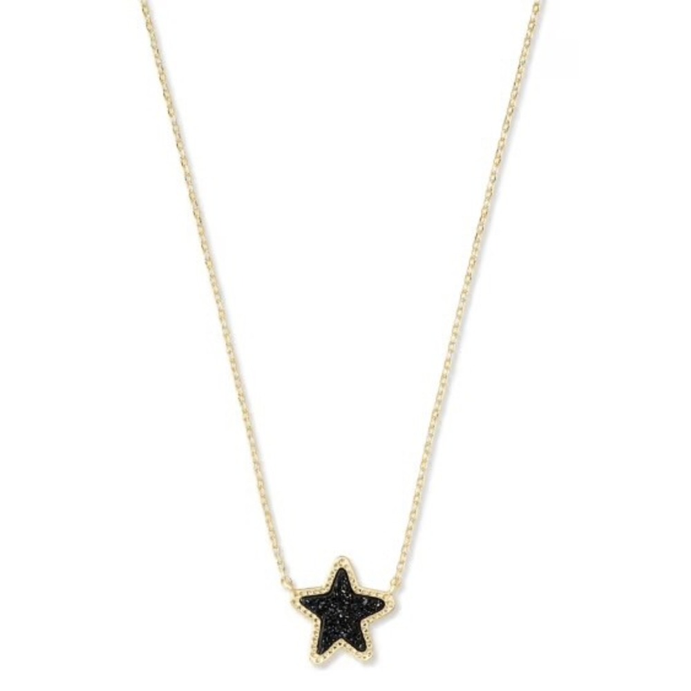 Kendra Scott Jaelyn Star Pendant Necklace Gold Black Drusy Celestial Adjustable